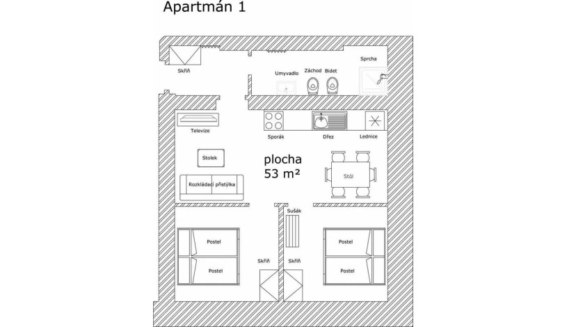 Apartmánový dům Pasťák Loučná nad Desnou - Apartmán pro 8 se 2 ložnicemi (č. 2, č. 6), Apartmán pro 5 osob se 2 ložnicemi (č. 1, č. 5)